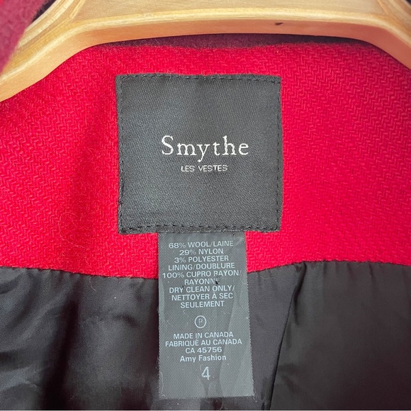 Smythe Red Double Breasted Pea Wool Coat with gold button size 4 - Picture 16 of 16